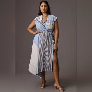 Pilcro Blue & White Striped Midi Wrap Dress